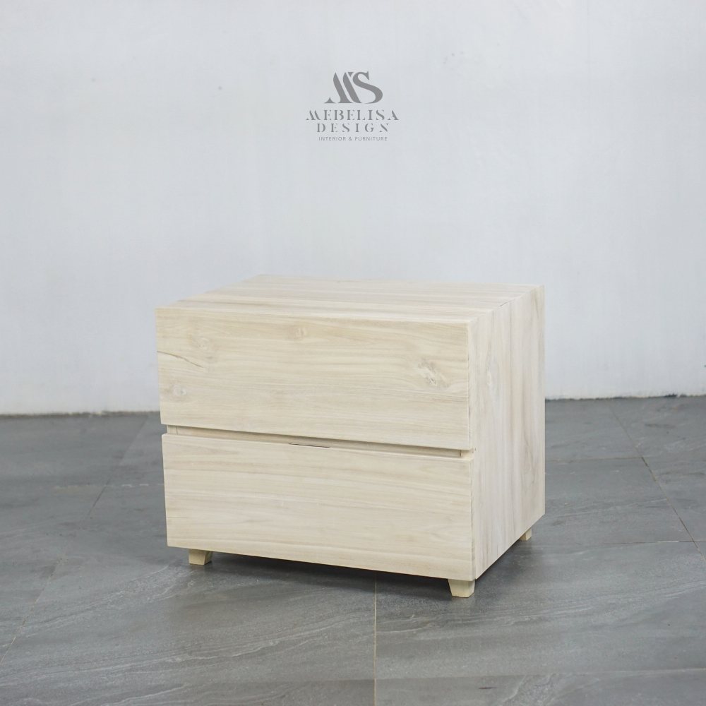 Drawer Minimalis 2 Laci – Finishing Natural Kayu Solid