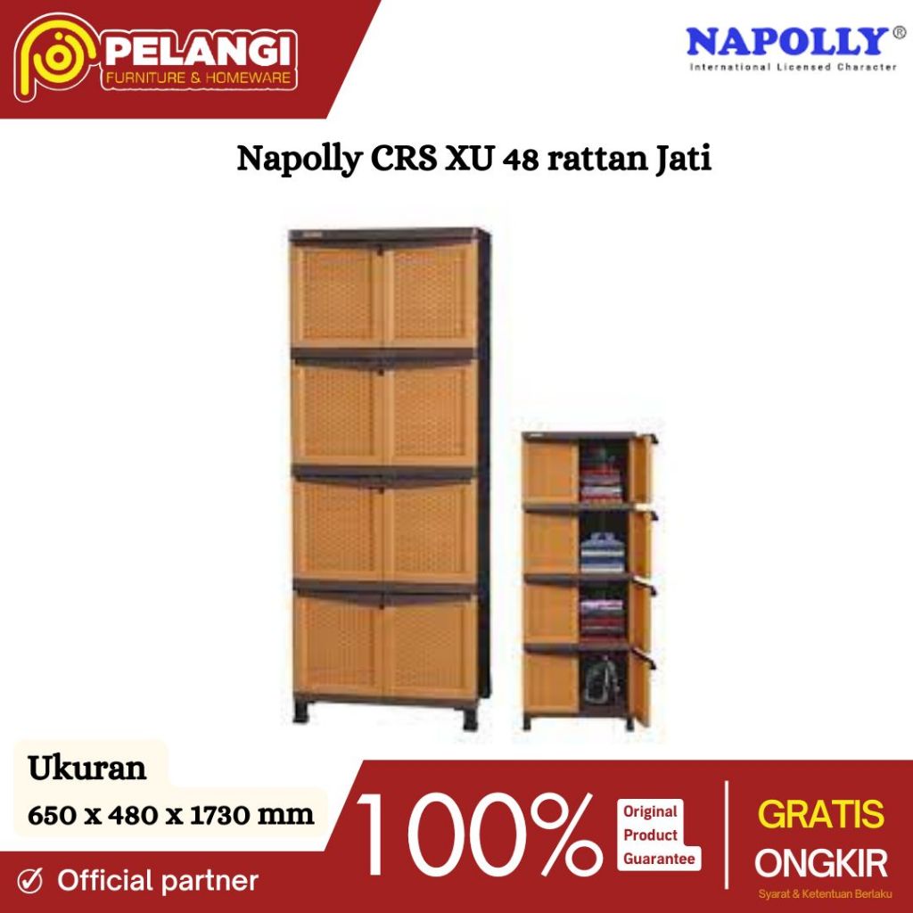 Lemari Napolly CRS XU 48 rattan Jati| Lemari Napolly 2 Pintu | Lemari Plastik Rak | Lemari Baju