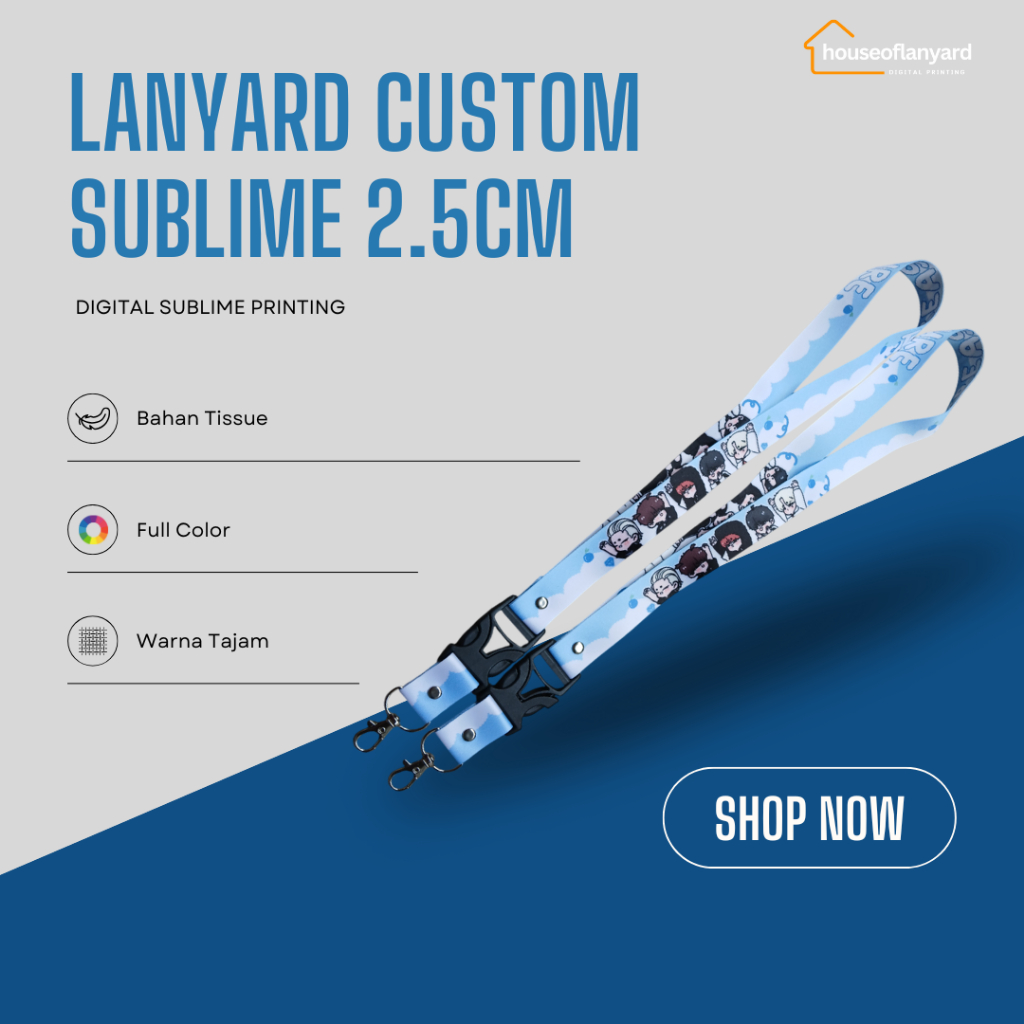 

Tali Lanyard Custom 2.5cm Nama Logo Tulisan Satuan Murah Tali Medali Tali Umroh Tali ID Card