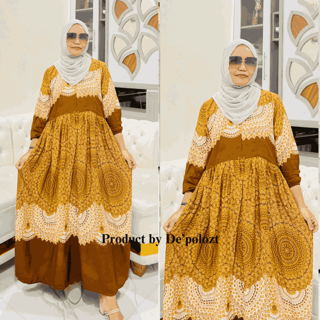 Premium Natasha Dress Gamis Motif Etnik Cantik Jumbo Ld 130 Rayon Viscose