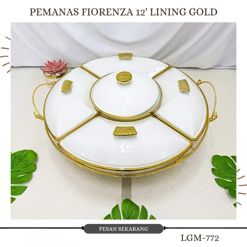 Fiorenza LGM-722 Prasmanan Keramik 17” Tutup Keramik / Tutup Kaca Motif Lining Gold