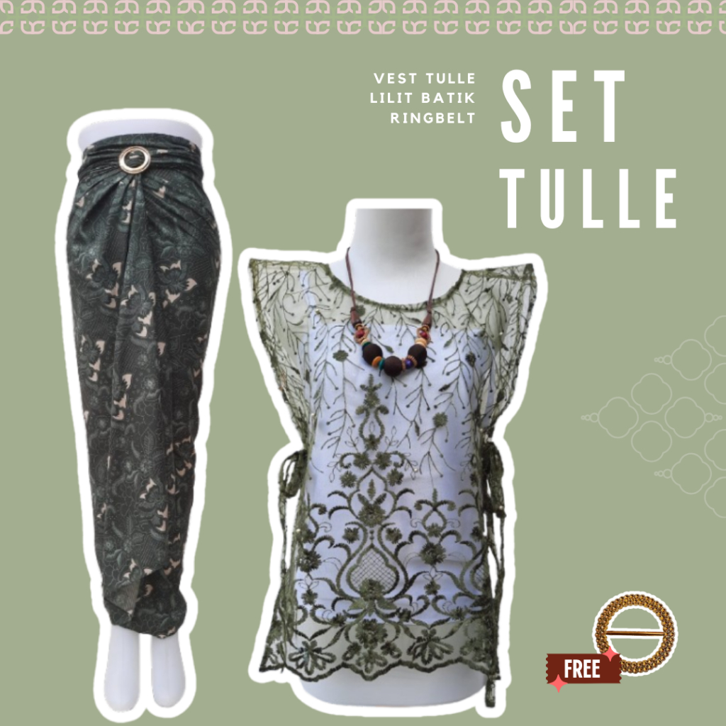 Baju Oneset Kondangan Wanita Kekinian Vest Tulle Mix Lilit Batik Free Ring Ghina Kebaya Modern Remaj