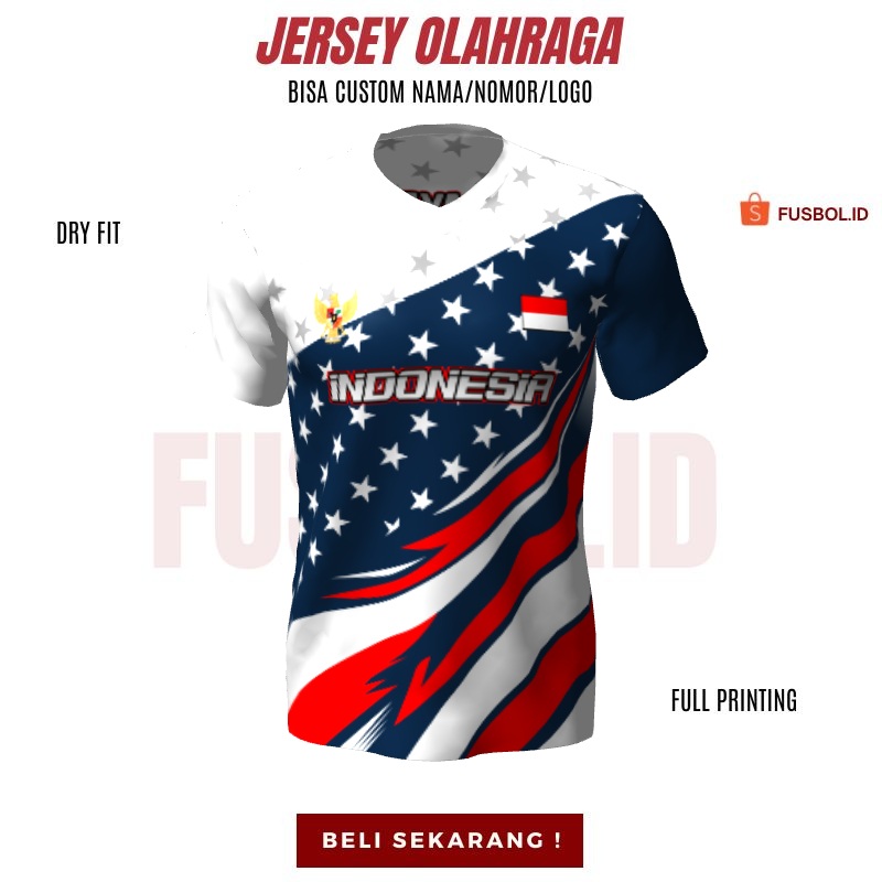 Kaos Jersey Futsal Biru Putih Merah Motif Abstrak Bintang 293 - Kaos Jersey Bola Custom Free Desain 