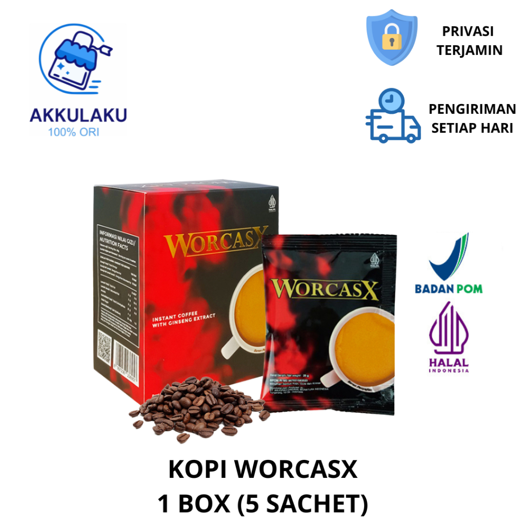 

Kopi WorcasX Coffee 5 Sachets - Kopi Ginseng | Kopi Kesehatan Herbal | Kopi Worcas X | Workas