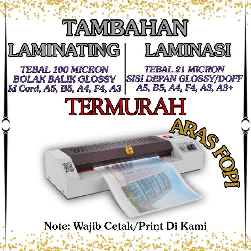 

[READY] TAMBAHAN LAMINATING LAMINASI LAMINATOR CETAK PRINT DOKUMEN MURAH TERMURAH JASA ONLINE