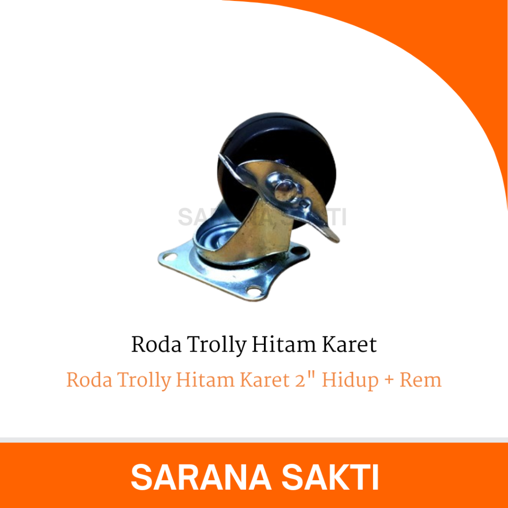 Roda Trolly Hitam Karet 2" Hidup + Rem | Roda Etalase Karet 2 Inch Hidup Rem Roda Katrol Gepeng