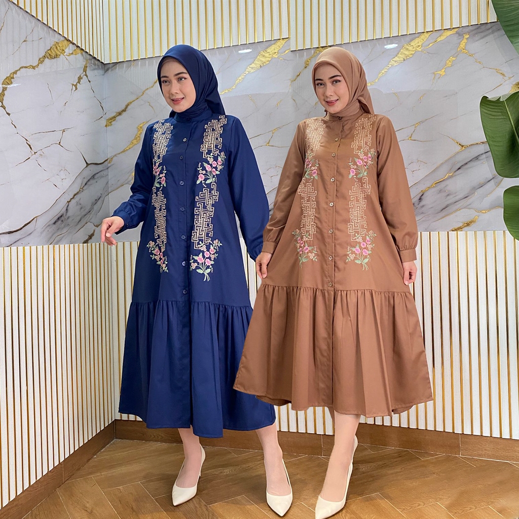 MIDI DRESS KATUN TOYOBO PREMIUM TERBARU BORDIR KOMPUTER | MIDI TERBARU | GAMIS MIDI