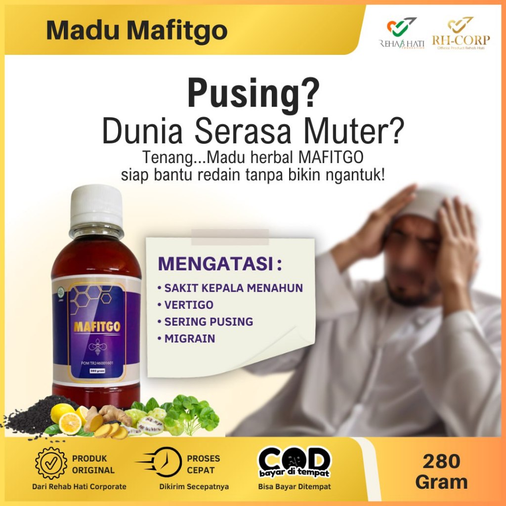 

Rehab Hati Herbal MAFITGO Madu Vertigo Membantu Terapi Pada Penderita Vertigo Migrain Pusing Sakit Kepala