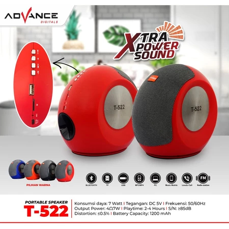 Advance T-522 Speaker Bluetooth Portable Radio Fm Salon Aktif Extra Power Sound 1200mAh Usb Aux Micr