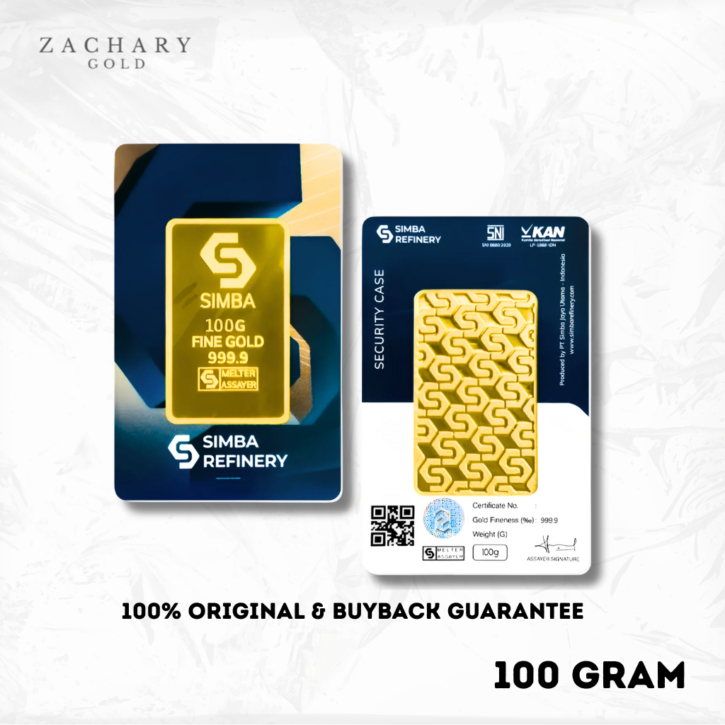 Logam Mulia Emas 100 Gram Simba Refinery Classic - LM Batangan Sertifikat Fine Gold 99.99% 24 Karat