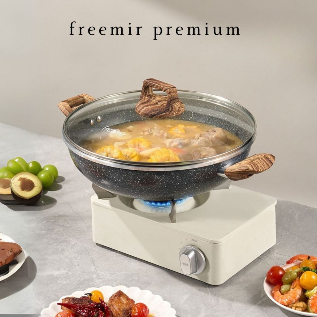 [PREMIUM INSTANT SBY] freemir Wajan 30cm Hitam Tutup Kaca Wajan Jumbo Anti Lengket Multifungsi
