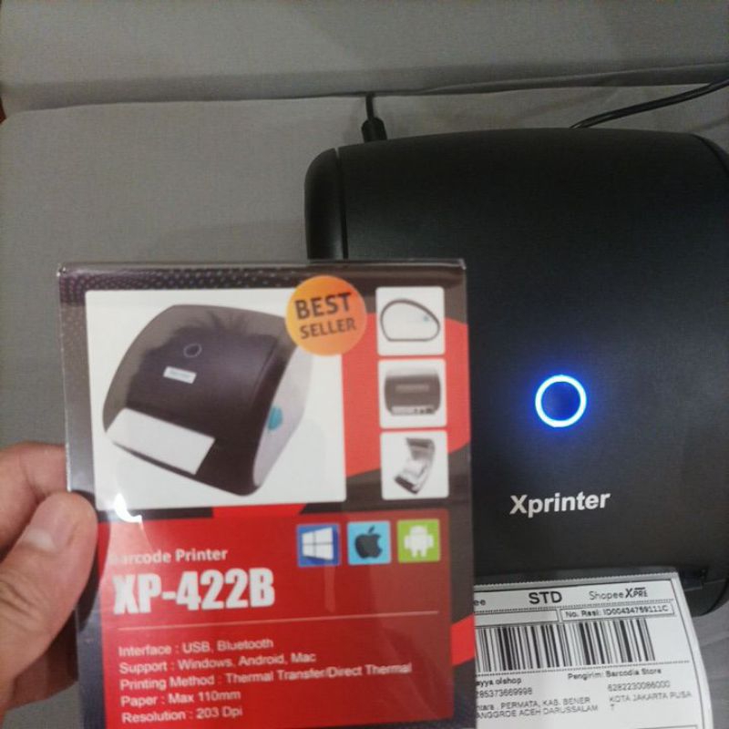Printer Barcode Label Thermal A6 203 dpi - Xprinter XP-422B XP422B XP422 B XP-422 B - USB