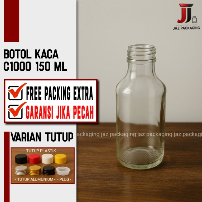 botol c1000 / botol kaca 150ml / botol kaca bening 150 / botol madu 150ml