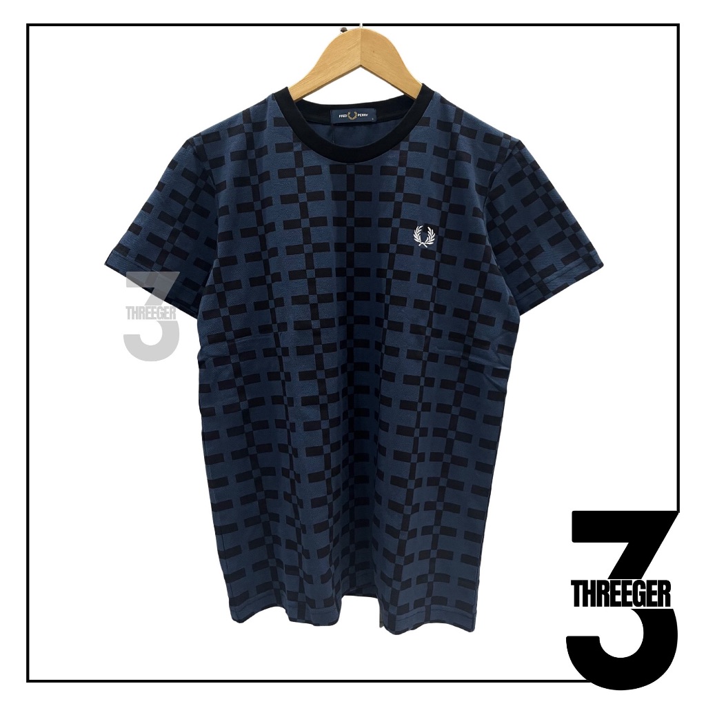 Fred Perry Geometric Jacquard Tee Navy Original / Kaos Fred Perry original