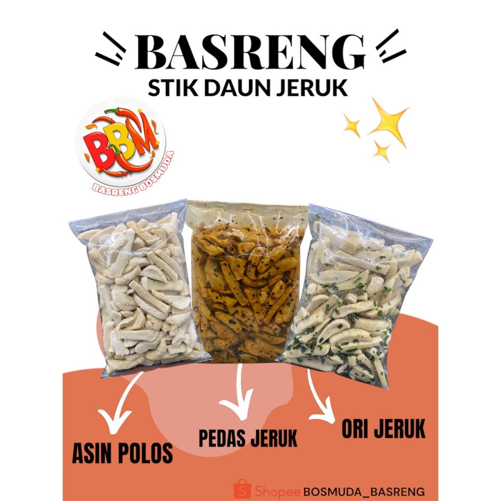 

BBM | Cemilan Basreng Stik Chili Oil Viral Pedas/Original/Polos Jeruk 1kg Bumbu Melimpah