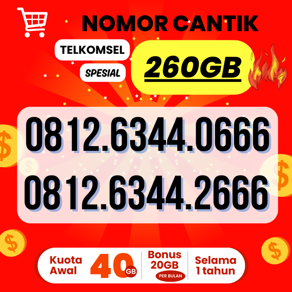 Nomor Cantik Telkomsel Free 260GB Setahun Tanpa Syarat apapun Masa Aktif Kartu 3 tahun - Kartu Perda