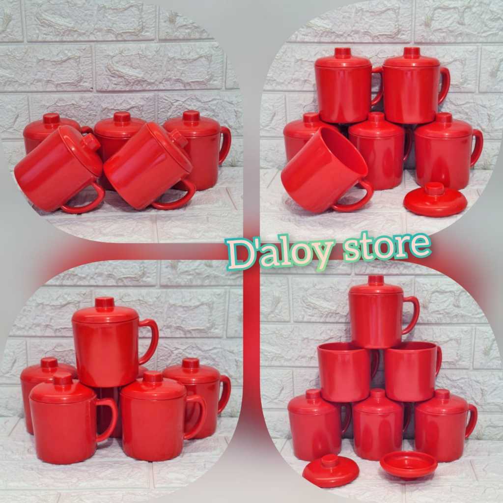 4 Pcs Mug tutup Melamin /  Cangkir Melamin 330 Ml / Gelas Melamin plus tutup