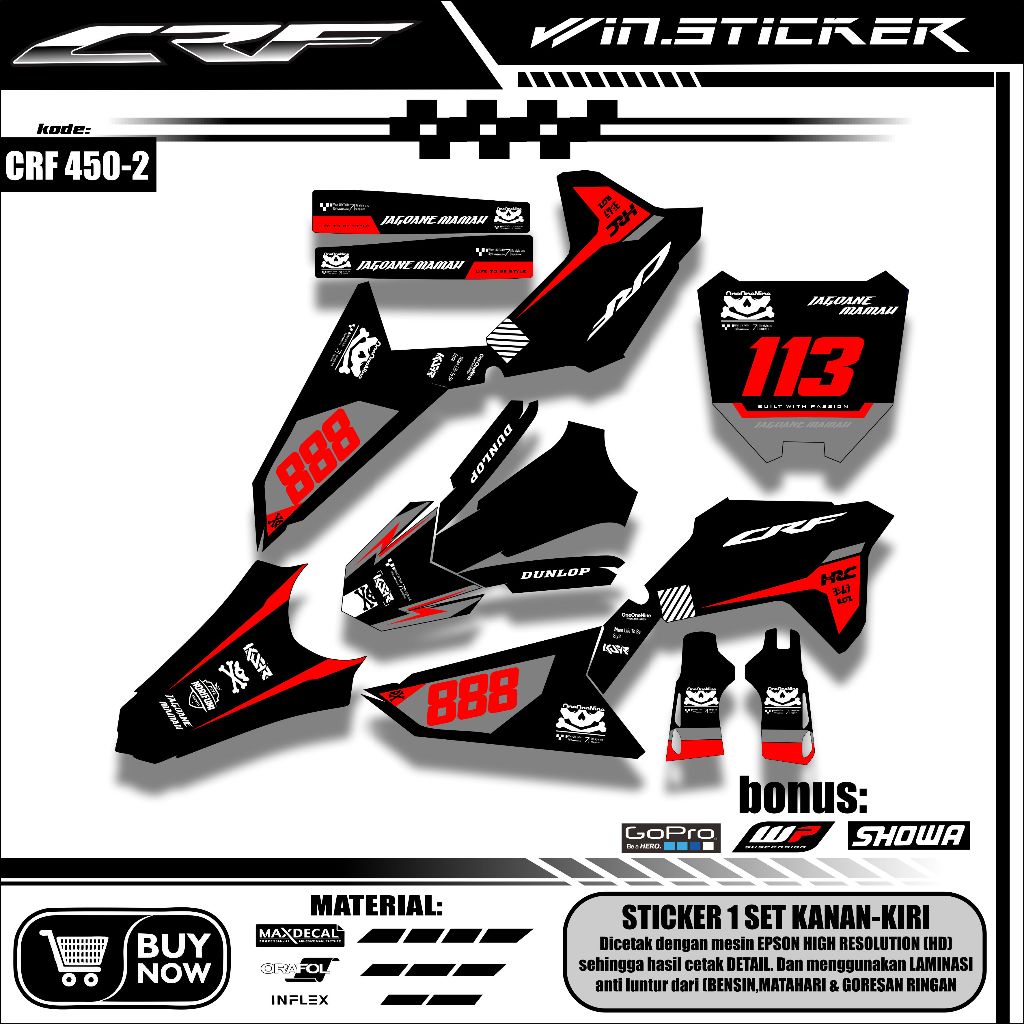 Stiker CRF 450 Premium Full Body - Sticker Dekal Motor Honda CRF 450 Trail Supermoto