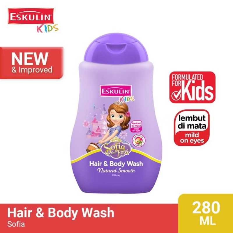 Eskulin Kids Sofia The First Hair & Body Wash 280ml lembut di mata natural smooth
