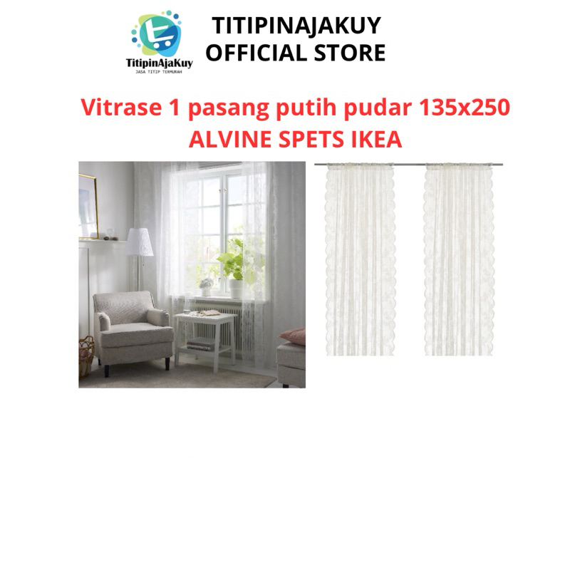Vitrase 1 pasang motif bunga warna putih ukuran 145x250 cm ALVINE SPETS IKEA