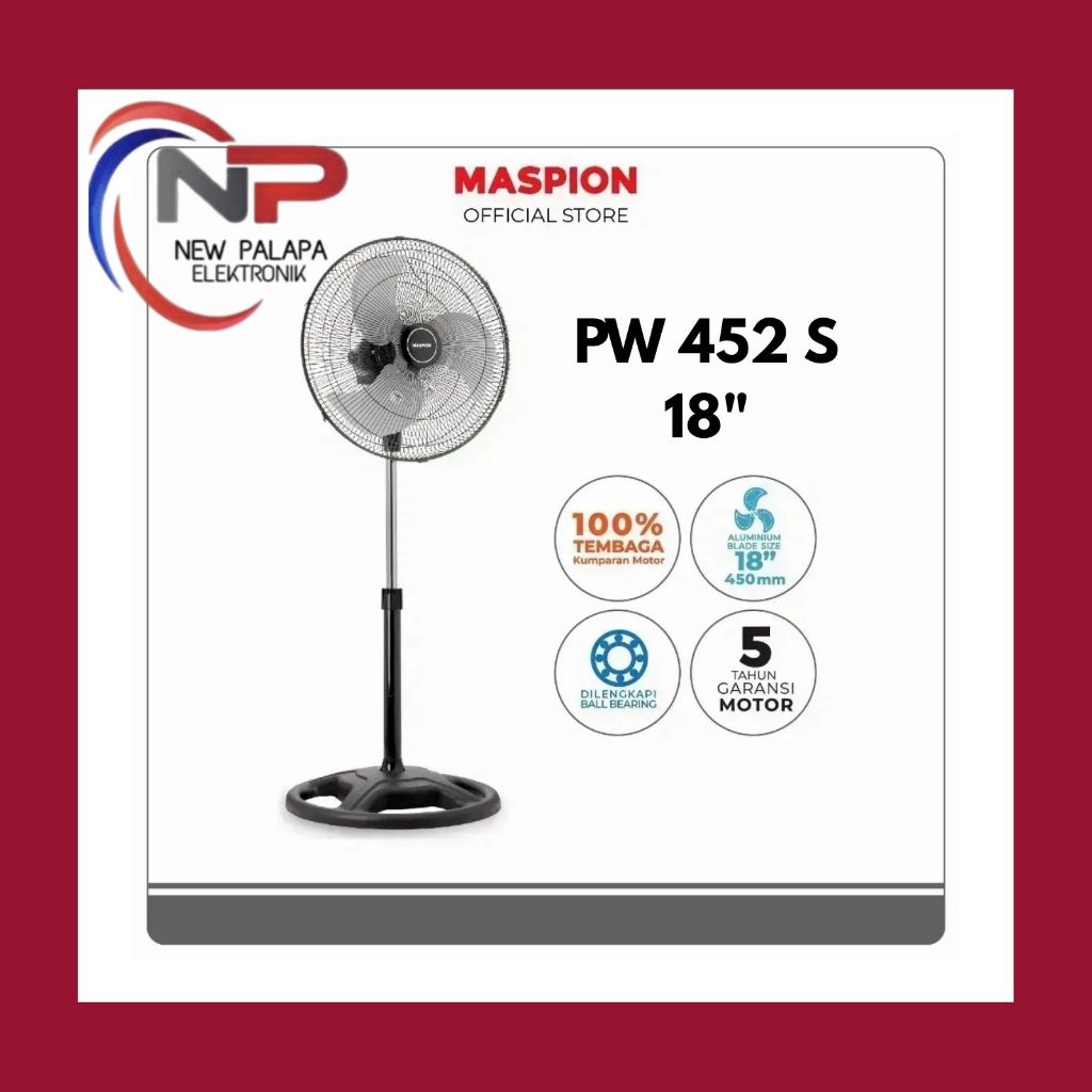 POWER STAND FAN MASPION 18INCH BESI PW-452/ MASPION KIPAS ANGIN BESI BERDIRI 18"/ KIPAS ANGIN MASPIO