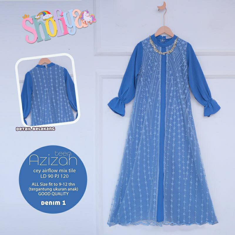 Azizah Series Dress Anak Bahan Airflow Mix Tile Ori By Shofiya Kids
