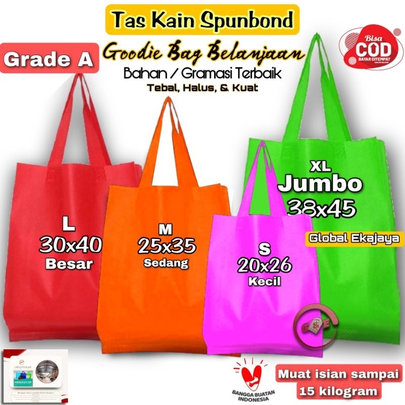 

Tas Kain Spunbond Goodie Bag Size Sedang Besar Jumbo Totebag Ultah Hajatan Kantong Souvenir Belanja
