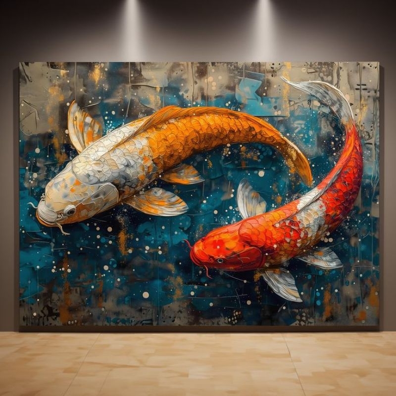Lukisan ikan koi berpasangan abstrak mewah