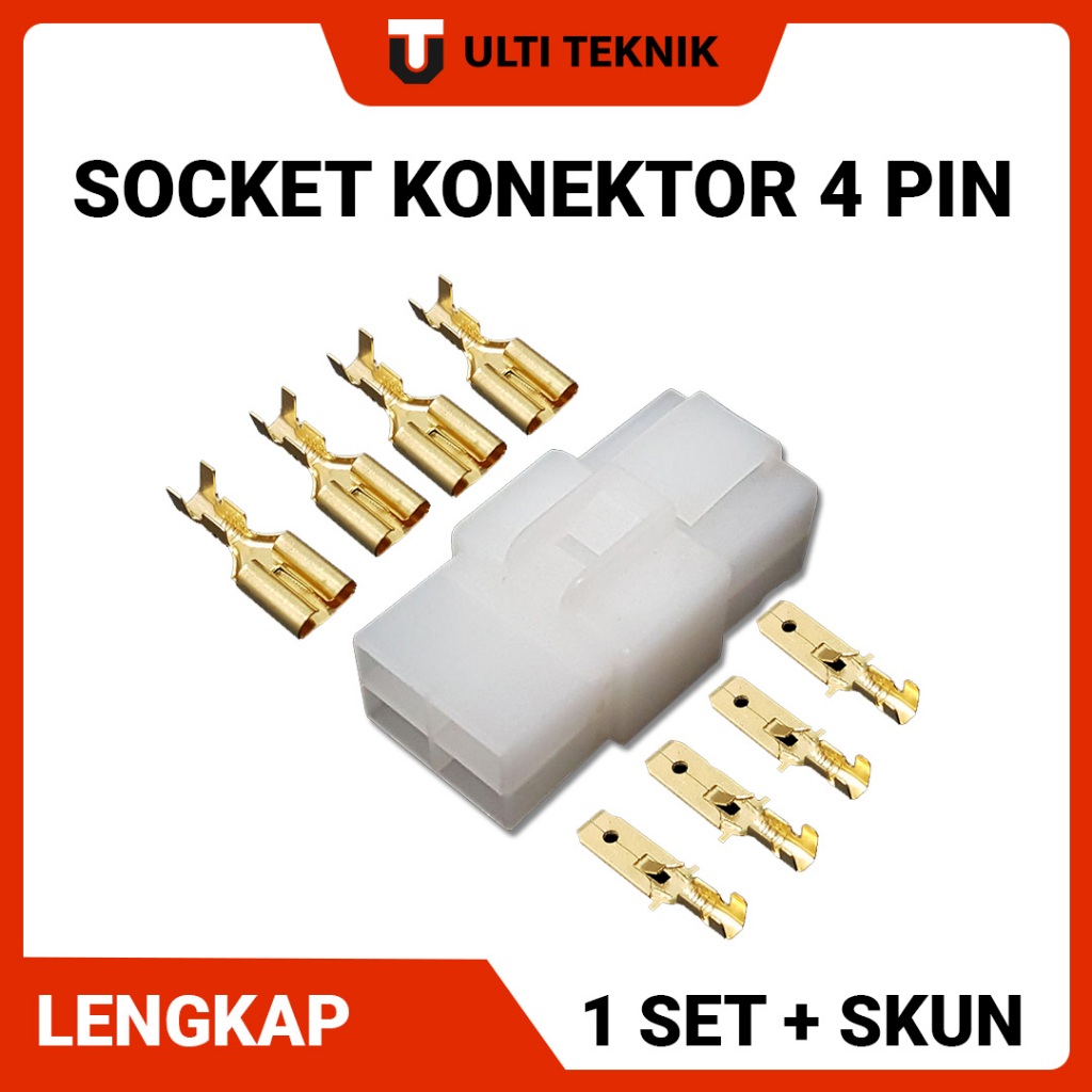 Soket Konektor Kabel 4 Pin Lengkap 1 set + Skun | Soket Motor | Soket Mobil | Konektor Kabel