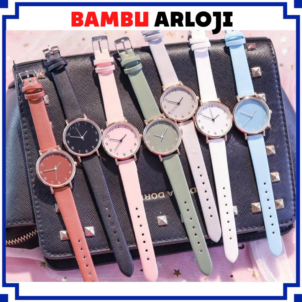 BAJ Jam Tangan Wanita Kulit Korea Strap PU Leather Polos Analog Quartz Fashion Korean Watch Casual J