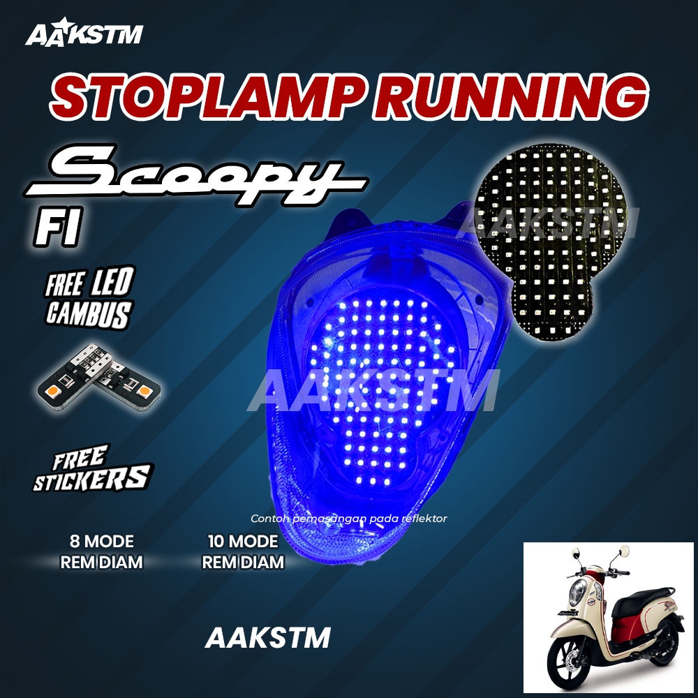 Stoplamp Running Led Scoopy Fi Tahun 2013 - 2017 Lampu Rem 8 10 Mode Variasi Aa Kstm
