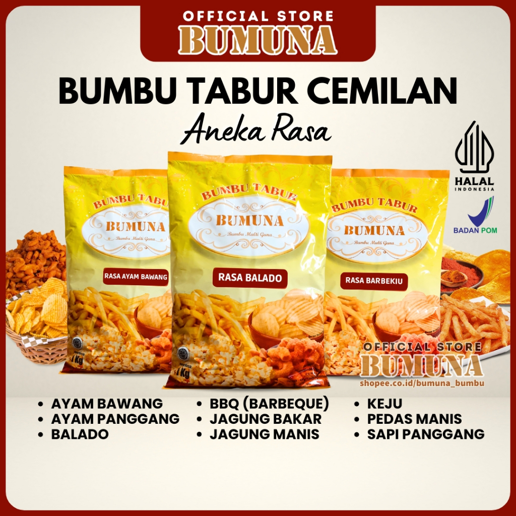 

BUMUNA Bumbu Tabur 1Kg Aneka Rasa - Balado / BBQ / Keju / Ayam Bawang / Jagung Bakar Bumbu Cemilan