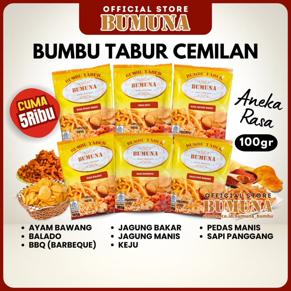 

BUMUNA Bumbu Tabur Aneka Rasa 100gr - Balado / BBQ / Keju / Ayam Bawang / Jagung Bakar Bumbu Cemilan