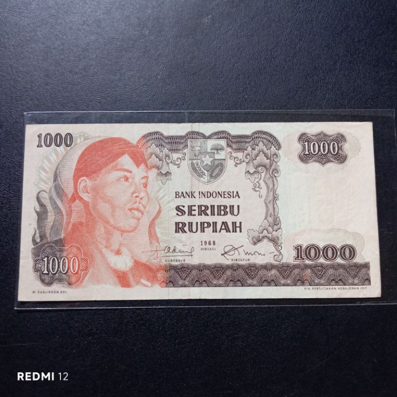 uang kertas 1000 rupiah sudirman tahun 1968 bekas asli