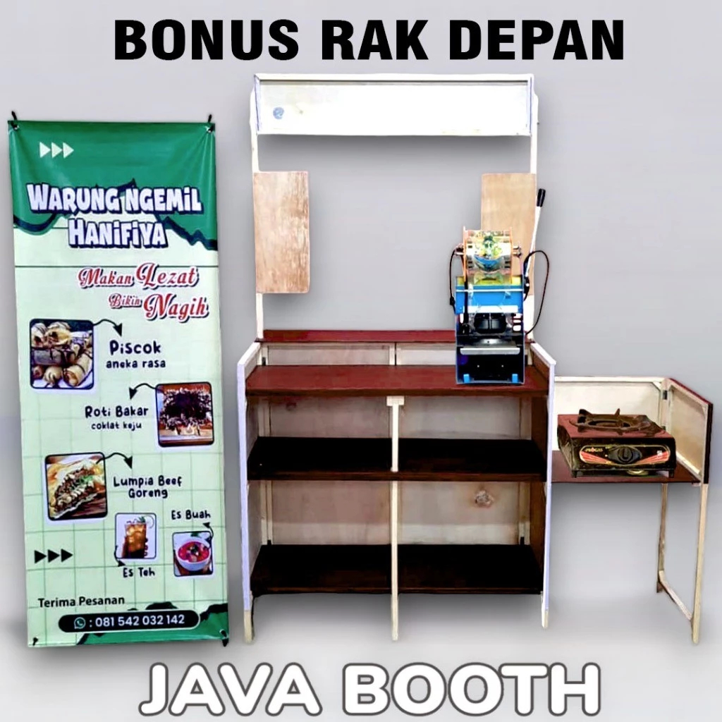Booth Portable Kayu / Gerobak Lipat / Meja Lipat / Standar /  Meja Kompor / Bonus Rak Depan