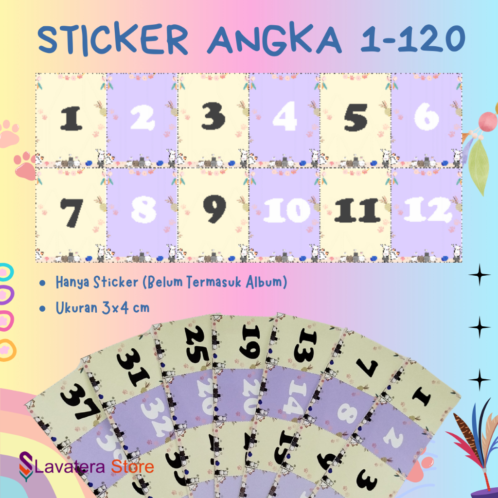

LS - KTN - STICKER ANGKA 1- 120 / Stiker Menabung / stiker nomor 1-120 / Stiker Nabung album/ Stiker Album Challenge - 3x4 cm - KTN