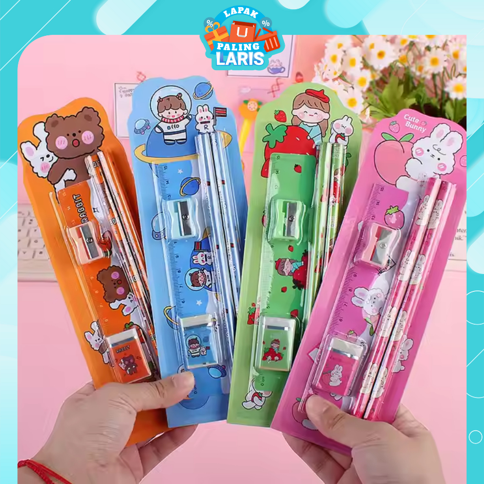

LPL Stationery Set 5 in 1 Alat Tulis Anak Sekolah Penghapus penggaris Pensil Serutan Karakter Lucu