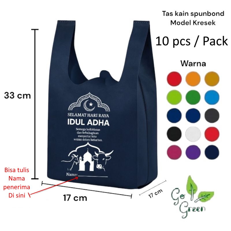 

10 pcs Tas Kain Spunbond Lebaran Idul Adha Model Kantong Kresek Ukuran 17 Goodie Bag Daging Qurban