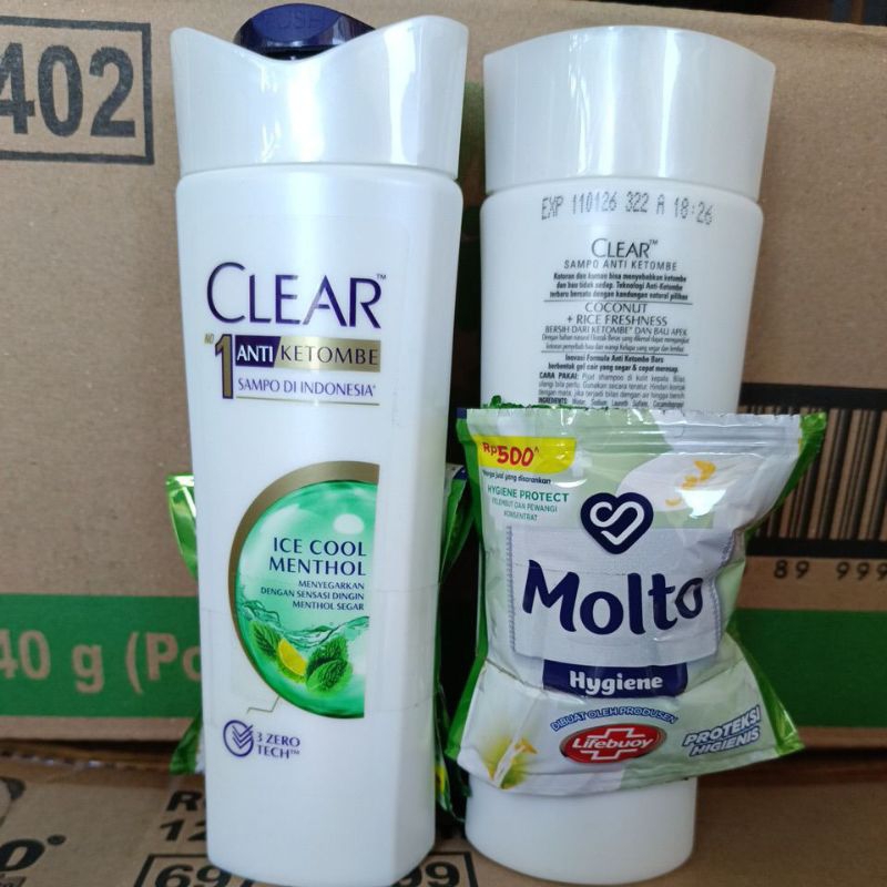 Sampo Clear 160ml Gratis Molto pewangi sachet Menthol/coconut/Complete