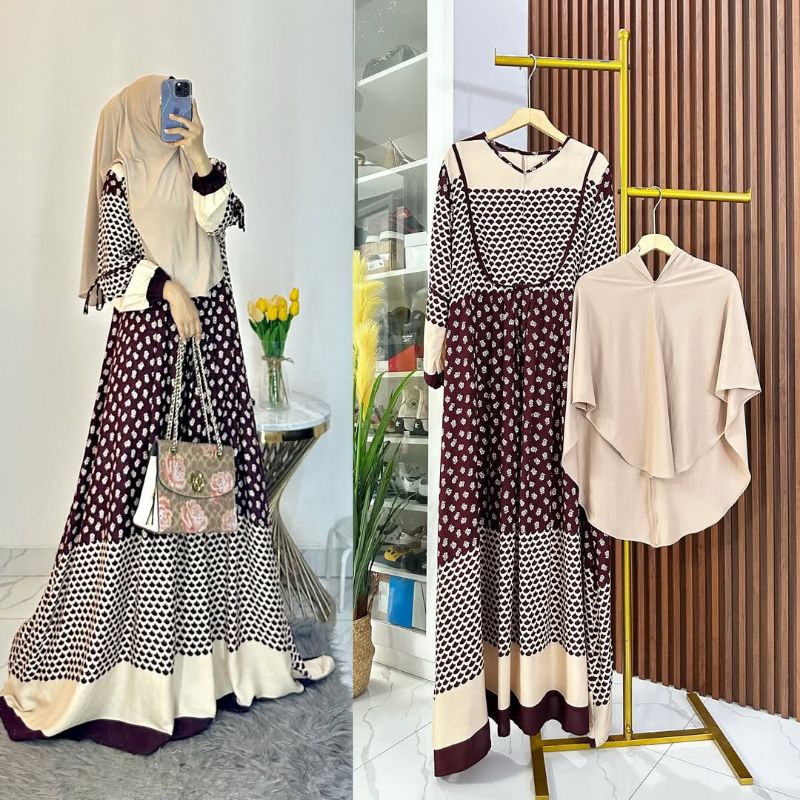 Gamis Motif Bahan Rayon Super Free Hijab/ Dress Rayon Super Viral Ld 115-120 Muslim