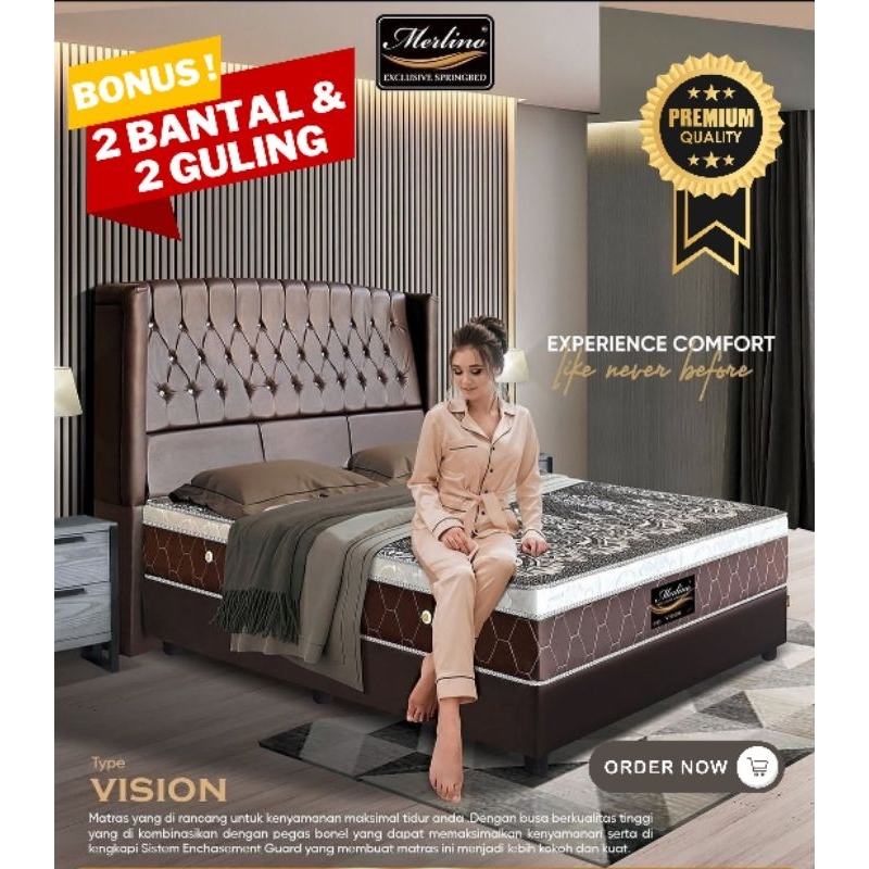 BONUS BANTAL GULING  MATRAS SPRING BED MERLINO VISION 180 X 200 X 32 CM | KASUR SPRINGBED MERLINO VI
