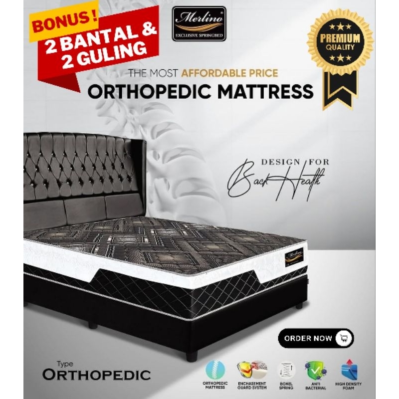 BONUS BANTAL GULING  MATRAS SPRING BED MERLINO ORTHOPEDIC 180 X 200 X 32 CM | KASUR SPRINGBED MERLIN