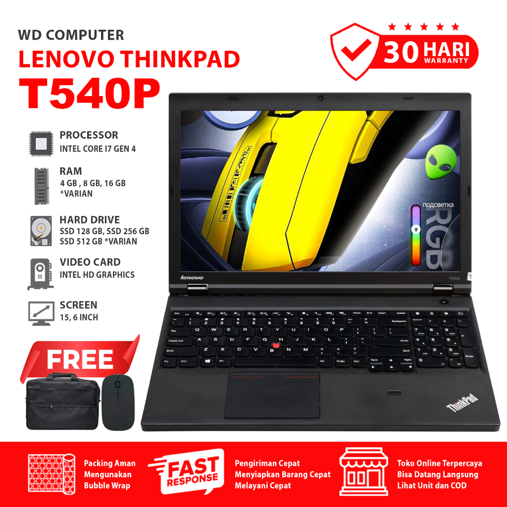 Laptop Lenovo T540P I7 Gen 4 | Ram 8 Gb Ssd 256 Gb I ThinkPad Premium | Performa Handal & Awet