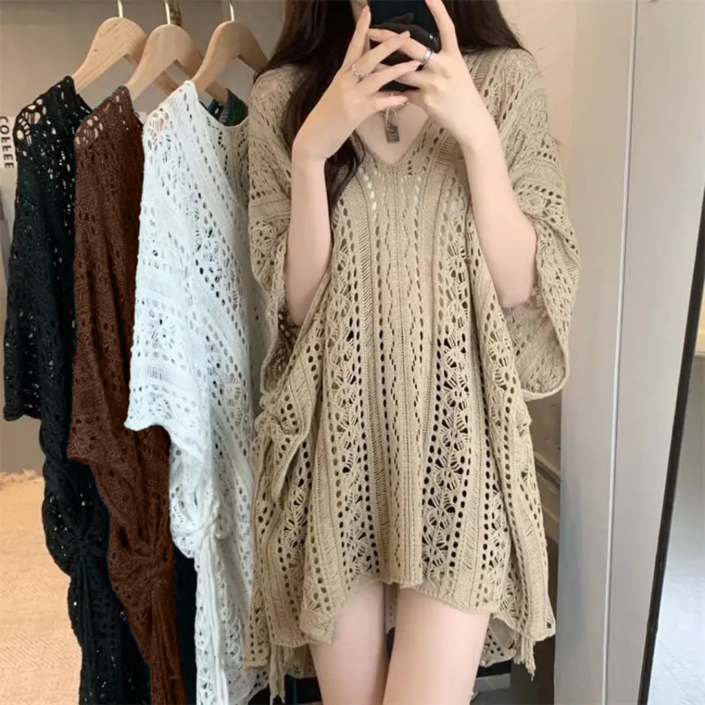 Emiola Hollow Blouse Out Loose Knit Top - Atasan Wanita Premium