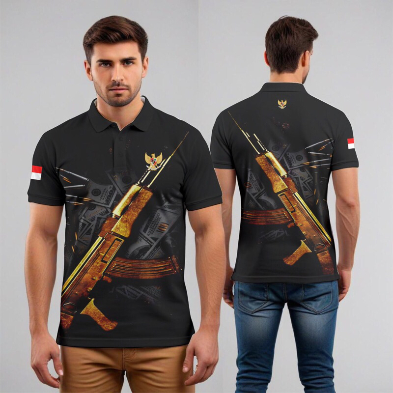 PUGGO~ Poloshirt Desain Senjata Ak/ pistol / scar bisa custom nama