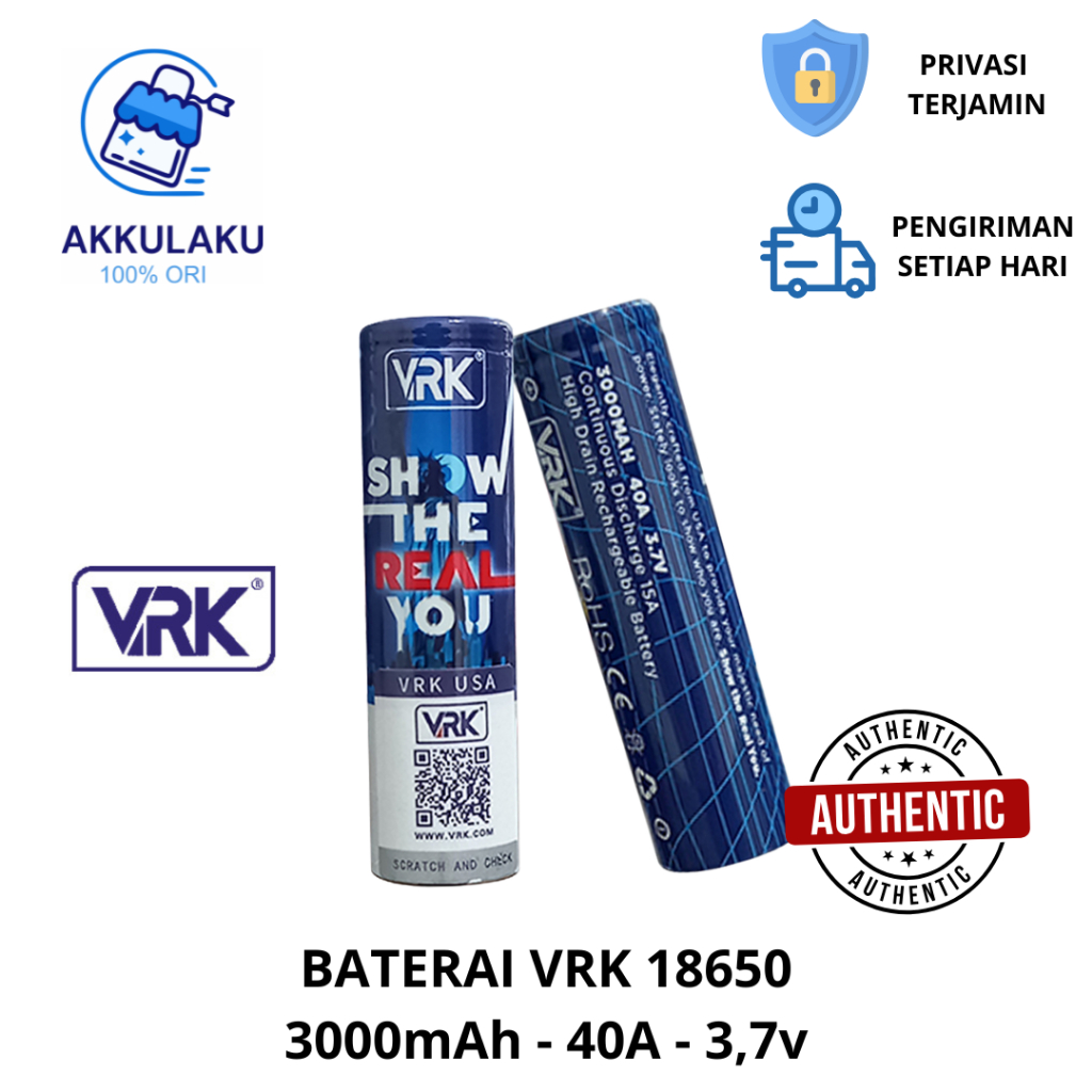 (Authentic) Baterai 18650 VRK 3000 mAh - Battery VRK 3000 mAh IMR 18650 3.7 V