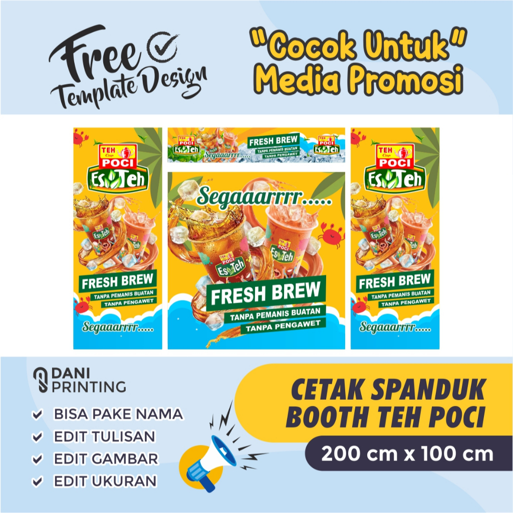 Banner Spanduk - Booth Meja Portable - Es Teh Poci 4 Bagian - Custom Bisa Di Edit