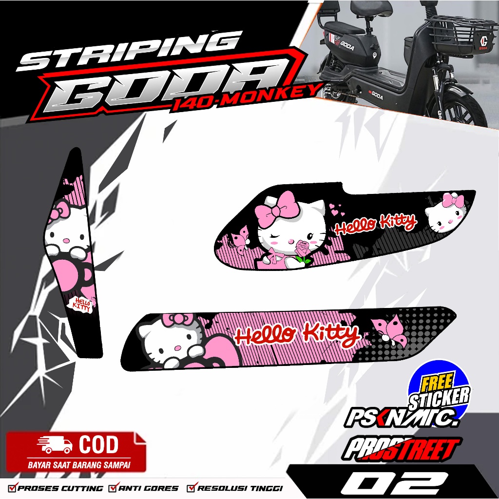 02 STRIPING STICKER SEPEDA LISTRIK GODA - STRIPING STIKER SEPEDA LISTRIK GODA VARIASI HELLO KITTY