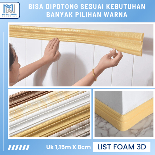 List Foam Ungu Gold Wallborder Foam 3D Wallpaper Dekorasi Dinding Moulding Pembatas Plafon Atas