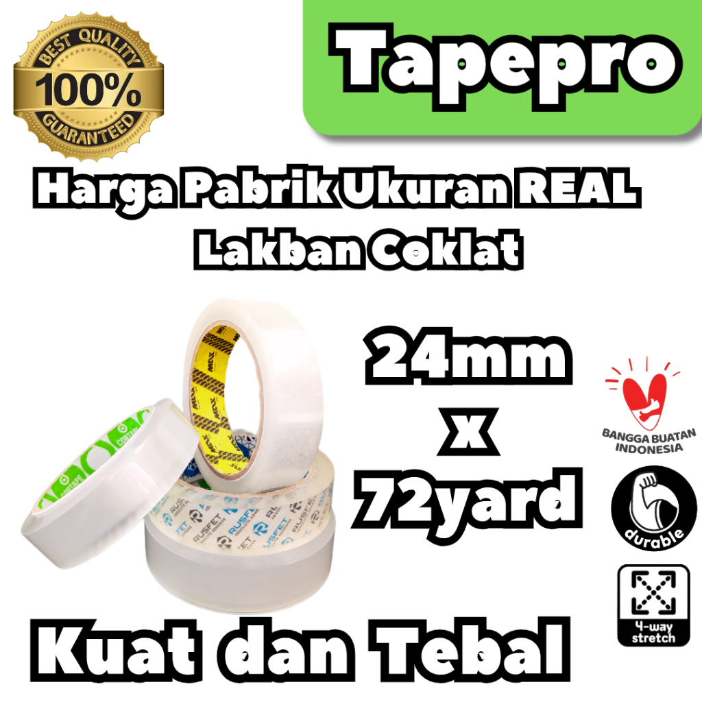 

Tapepro Isolatip/Solatip/Lakban OPP Bening Coklat 24mm x 72yard Super Lengket Tebal